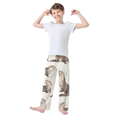 ZZXXB Otter Pattern Boys Long Pants Soft Trousers Elastic Waist Kids Lounge Bottoms with Pockets S-XL3