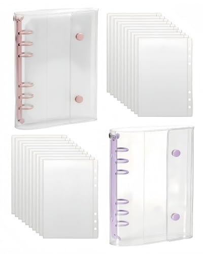 PERZUMI 【2冊 ピンクⅹパープル】シール帳 透明 A6 196x132mm ポケットリフィル10枚 女の子 はがせる 詰め替え 6穴 シール バインダー シール収納 推し活グッズ (ピンクxパープル）