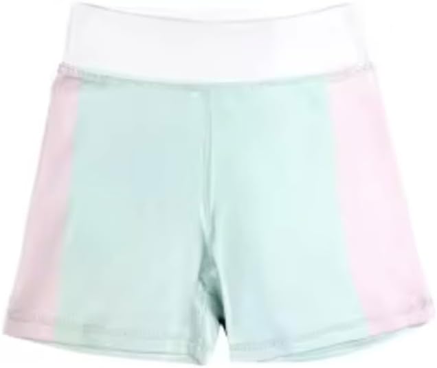 High Velocity Dance Shorts, Athletic Performance Wear, Mint, Pink with White Waistband, Girls 6-12