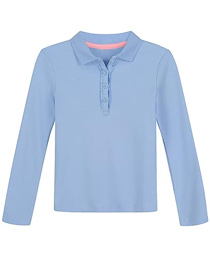 NAUTICA Girls' Uniform Long Sleeve Polo with Ruffle Placket