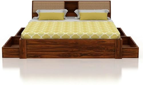 Image of FurnitureSheesham Mayor King Size Bed for Bedroom /Home /Hotel /LivingRoom 2 Drawer Storage Solid Wood King Drawer Bed | Finish Color - Brown 4D, DIY