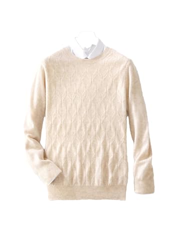 Men's Cashmere Wool Sweater O-Neck Twisted Pullover Autumn Winter Casual Thick Large Size Top Beige