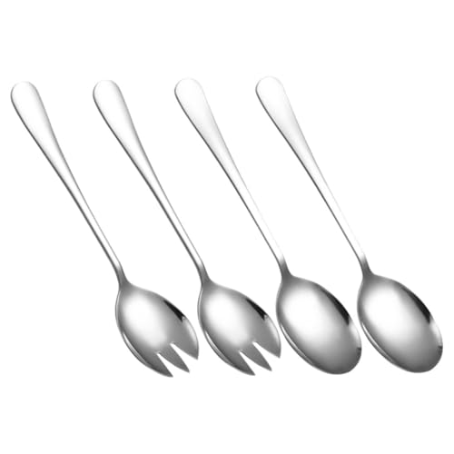Cabilock 4pcs Stainless Steel Salad Serving Utensils Set Modern Design Tongs for Home Kitchen Catering and Barbecue Dishwasher Safe Silver Spoons and Forks for Every Occasion