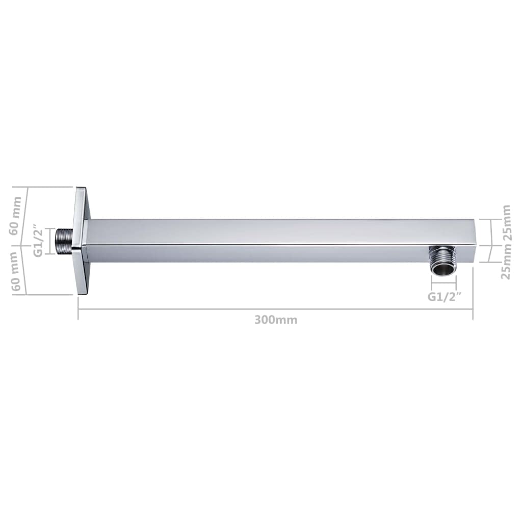 Brazo de ducha cuadrado de acero inoxidable 201 plateado, 30 cm, brazo de ducha con rosca G 1/2, brazo de pared para soporte de alcachofa de ducha, cromado, para cabina de ducha y baño
