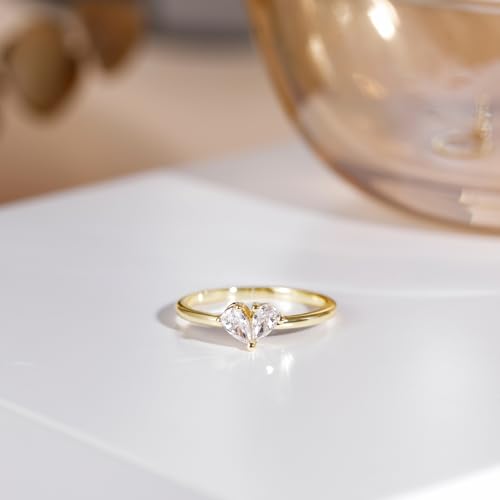 Mamelody 1.3mm 14K Gold Plated Wedding Band for Women Pear Cut CZ Dainty Stackable Heart Engagenment Promise Rings for Her Sizes 4-102