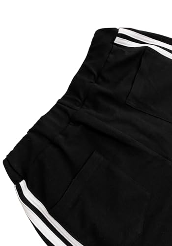 DINGANG Womens Wide Leg Cargo Sweatpants Elastic Waisted Baggy Striped Denim Patchwork Pants with Pockets4