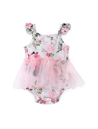 Image of PATPAT Baby Girl Ruffle Sleeve Onesie Romper Tulle Dress Bodysuit Toddler Girl Party Birthday Princess Tutu 0-18 Months