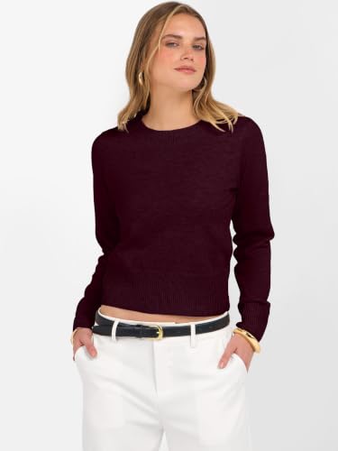 Image of ANRABESS Women's Long Sleeve Sweaters Cropped Crew Neck | Business Casual Tops,Light Weight Comfy Knit,Pullover ShortSweater,Basic Classic,Fall Fashion Winter Layer Clothes