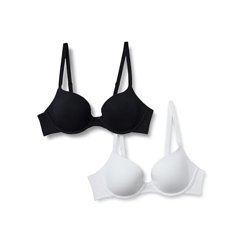 Image of Amazon Essentials Women's Cotton Jersey Lined Wired Plunge Push-Up Bra, Pack of 2