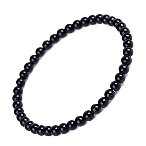 Bracelet en cristal d'obsidienne de 4 mm pour femmes, enfants, adolescents, Feng Shui - Noir Cover