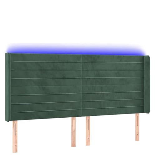 Genérico Wenjingqi Cabecero con LED de Terciopelo Verde Oscuro 163x16x118/128 cm, Verde 3124245