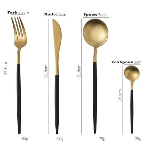 Image of Stainless Steel Black Gold Cutlery Set for 6 Person with Gift Box 24 Pieces Mirror Finish Luxury Premium Flatware Set for Dining Table Hotel Cafe Bar Restaurant House Warming Gifts