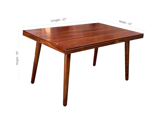 Image of DaneWood Wooden Dining Table 6 Seater | Six Seater Dinning Table with Upholstered 4 Dining Chairs & 1 Bench for Home | Dining Room Sets for Restaurants | Sheesham Wood | Honey Finish & Blue