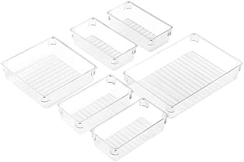 6 Piece Drawer Acrylic Organizer 6 Organizers Bins Customize Layout Storage Box,Drawer Organiserwith 3-Size Clear Plastic Storage Boxes for Bedroom Dresser Bathroom Kitchen Office