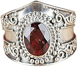 Garnet Ring, Garnet Silver Ring, January Birthstone, Wide Gemstone Band, Oval Gemstone, Valentine day Ring, Boho Garnet Jewelry, Genuine Garnet Ring, Gift Ring