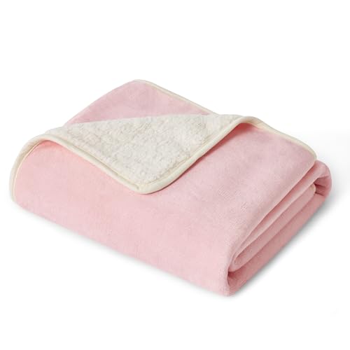 Image of Bedsure Waterproof Blanket for Bed - Sherpa Fleece Waterproof Dog Blankets for Large Dogs, Pet Blankets for Bed /Couch /Dog Crate, Soft Plush Reversible Furniture Protector, Queen Size, 90 inchx86 inch, Pink