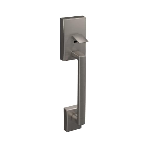 Image of SCHLAGE Lower Half Entry Handleset, Latitude Lever, Satin Nickel | Exterior front door handleset grip with reversible interior lever, No deadbolt, Pairs with smart locks, Certified durability