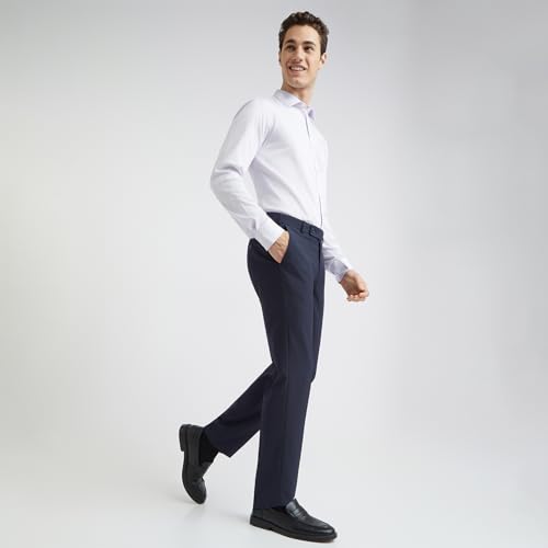 Image of Park Avenue Men's Regular Fit Mid Rise Checks Pattern Poly Viscose Blend Flat Front Formal Trouser