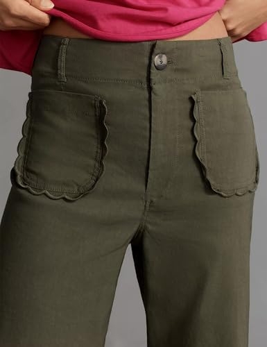 Women's Wide Leg Pants Button Down High Waisted Loose Fit Cropped Hem Trousers with Pockets Casual Work Business Pants3