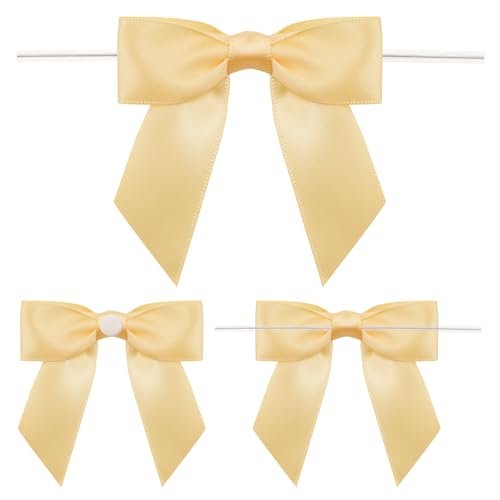 G2PLUS 50PCS Petits Noeuds de Noël 8.5cm Noeud Champagne D'or pour Saint-Valentin, Décoration de Mariage, Emballage Cadeau,Bricolage