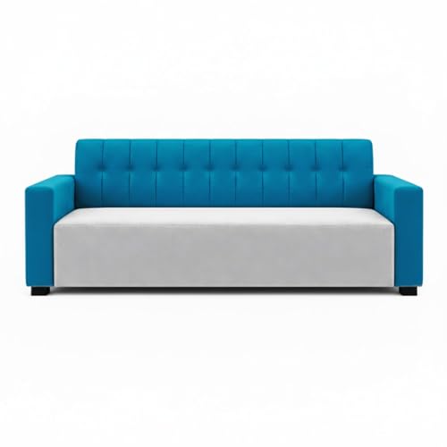 Image of FURNY Luxora 2 Seater Fabric Sofa Set (Aqua Blue-Light Grey) with Velvet Finish | Durable Comfort | Ideal for Living Room | Breathable material