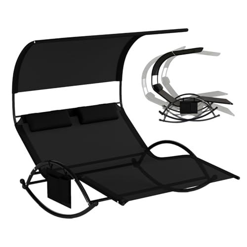 COSTWAY Chaise Longue Extérieur à Bascule, Transat à Bascule pour 2 Personnes, Lit de Repos 2...