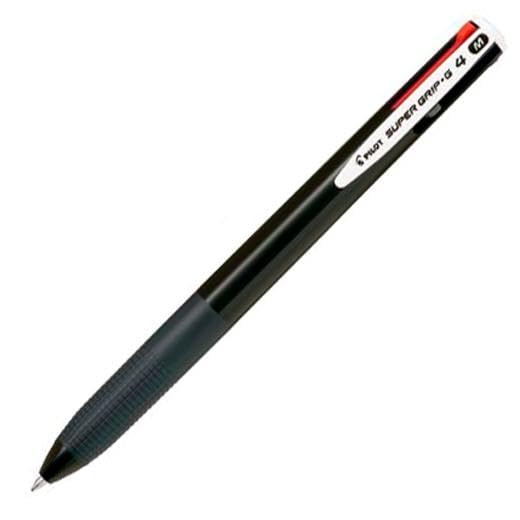 Boligrafo pilot super grip g 4 colores retractil sujecion de caucho tinta base de aceite cuerpo color negro
