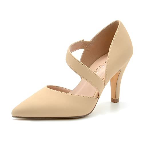 GOTOGO Women's Closed Toe Nude Heel Pointed Toe Pumps 3 inch Dress Shoes for Women (Nude Nubuck. 8.5)