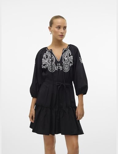 Robe courte noire manches 3/4 pour look bohème chic