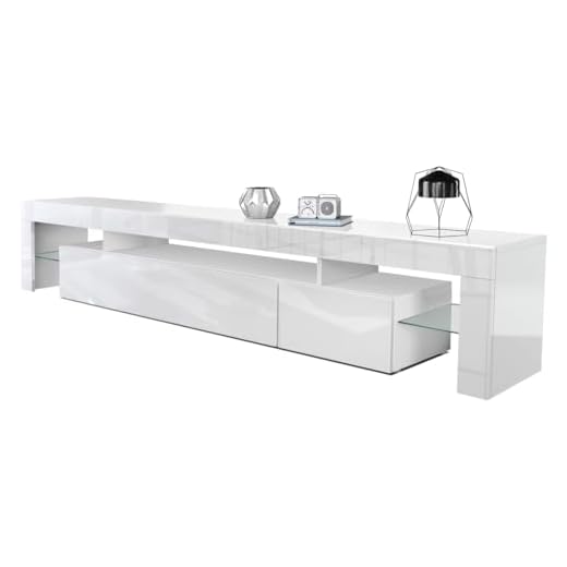 Meuble TV bas armoire basse Lima V2, Corps en Blanc mat / Façades en Blanc en haute brillance