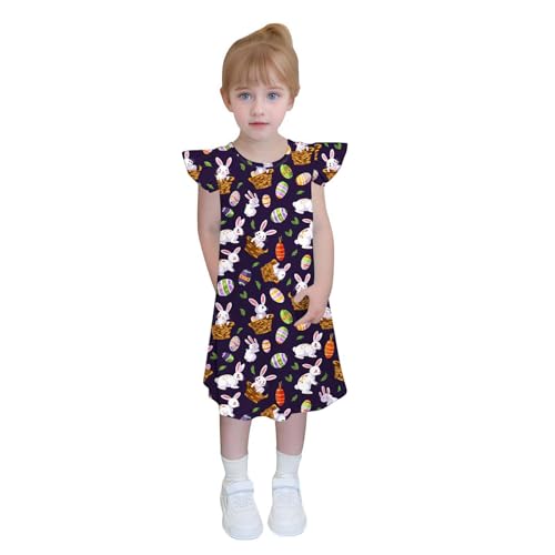 Easter Bunny Graphic Dresses Teen Girls Cute Rabbit Print Flutter Sleeve Crewneck Dress A Line Summer Casual Sundress4