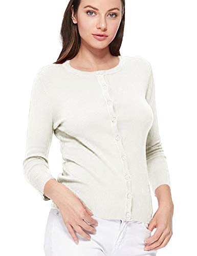 Image of Women's 3 /4 Sleeve Crew Neck Button Down Stretch Knit Cardigan Sweater (S-3XL)