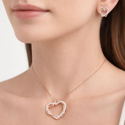 Image of Nilu's Collection Rose Gold & Silver Plated Heart Pendant with American Diamond - Elegant Pendant for Girls - Ideal Gift for Valentine's /Birthday /Dates