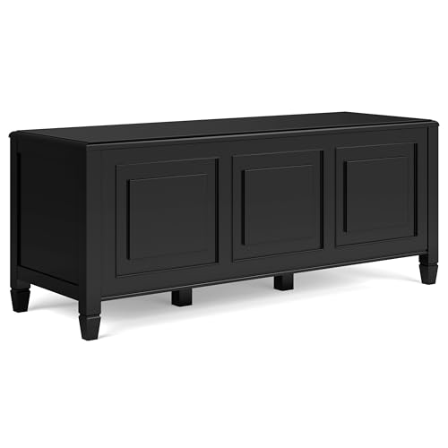 SIMPLIHOME Connaught Entryway Storage Bench - 51 inch Wide Solid Wood Storage Trunk Seat in Black, Traditional Bench for Entryway or Living Room with Lift-Up Lid and Decorative Moulding