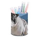 YHNNH Round Leather Pen Holder Pencil Holders PU Leather Brush Pot Desk Penholder Storage The Bulldog Is on The Mountain Pen Cup for Study Life Office