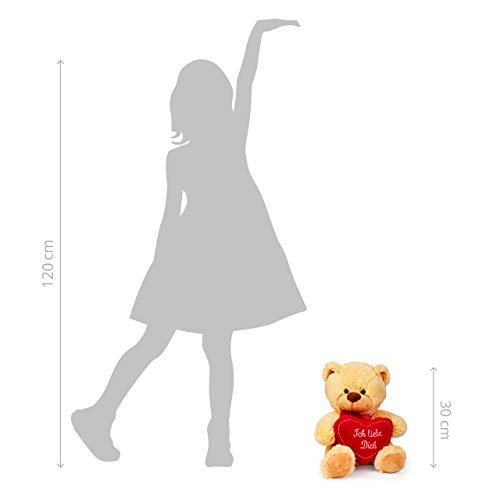 Lumaland Teddybär mit Herz in Beige 30 cm - Ich Liebe Dich Teddy - kuschelig - Plüsch Kuschelbär Kuscheltier Herzkissen - ideal für Freund und Freundin - Geschenk zum Valentinstag – Bild 6