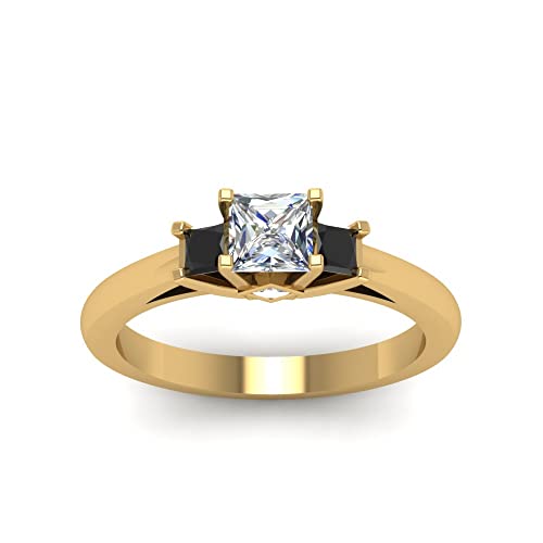 Image of Choose Your Gemstone Three Stone Princess Diamond CZ Engagement Ring Yellow Gold Plated Princess Shape Side Stone Engagement Rings Minimal Surprise Gifts for Ladies US Size 4 to 12