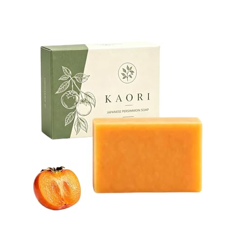 Kaori Persimmon Soap Feuchtigkeitsspendende reife Haut Erneuernde und reinigende Körperwäsche mit natürlicher Persimone Desodorierender Seifenstück für Frauen und Männer (1 stück)