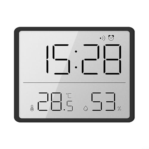 Reloj despertador LCD para uso doméstico con visualización de temperatura, humedad y fecha (negro)