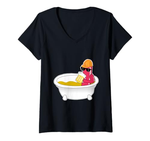 Mujer Salchichas en el baño de Mostaza Camiseta Cuello V