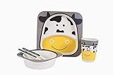 Thoneed Bamboo Kids Plate and Bowl Set | Matching Dishes for Toddlers Ages 1+ | 5 Piece Divided Dinn