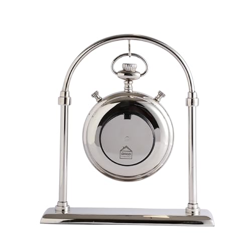 Image of Decor de Maison Handcrafted Archway Timepiece Table Clock for Kids Room, Living Room, Bedroom | Classic Non-Ticking Tabletop Battery Operated Analog Desk Clock in Silver (25x6.5x28cm)