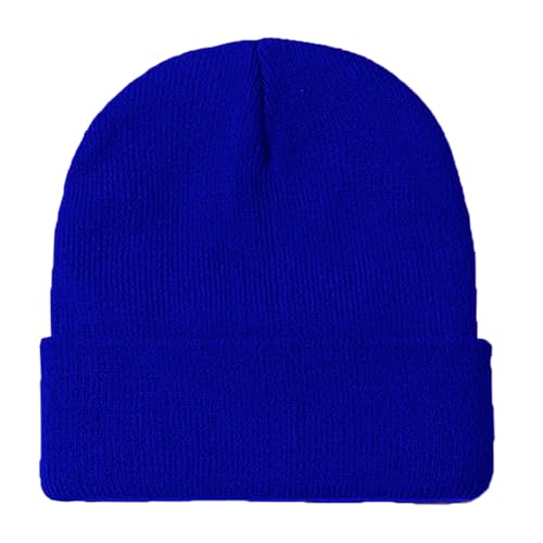 ZOORON Beanie for Women Men Warm Reversible Winter Hats Unisex Cuffed Plain Skull Knit Hat Fisherman Beanies Black RoyalBlue