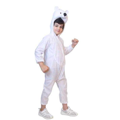 Image of Kaku Fancy Dresses Polar Bear Animal Fancy Dress Costume for Kids | White Costume with Hood | School Function, Fancy Dress Competition & Theme Wear | 7 To 8 Years