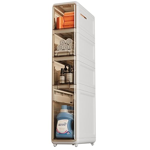 MAGIC SELECT Organizador de Baño Estrecho. Mueble Auxiliar de Almacenamiento con Ruedas para Lugares Estrechos. Armario Lateral de 4 Cajones Compacto para Papel Higiénico,Accesorios de Baño.