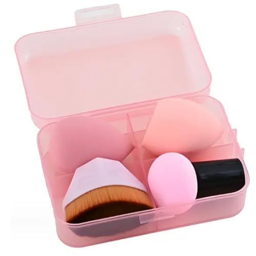 Kit Pincéis e Esponjas para Maquiagem Profissional com Estojo – 1 Pincel Kabuki Hexagonal, 1 Esponja Cogumelo, 2 Esponjas Gota 3D – Aplicação de Base, Corretivo, Contorno, Pó, Blush e Iluminador