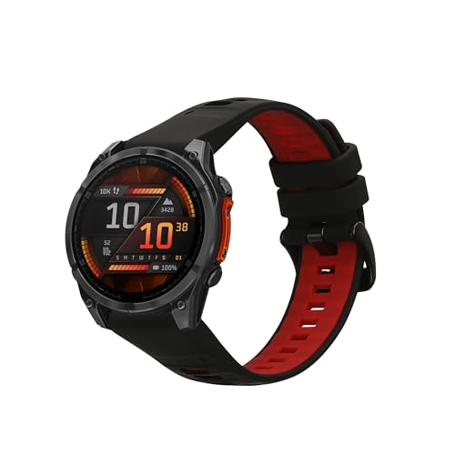 kwmobile Pulsera compatible con Garmin Fenix 8 47mm / Fenix E 47mm correa - 1x Correas de silicona flexible - Tamaño ajustable - negro/rojo