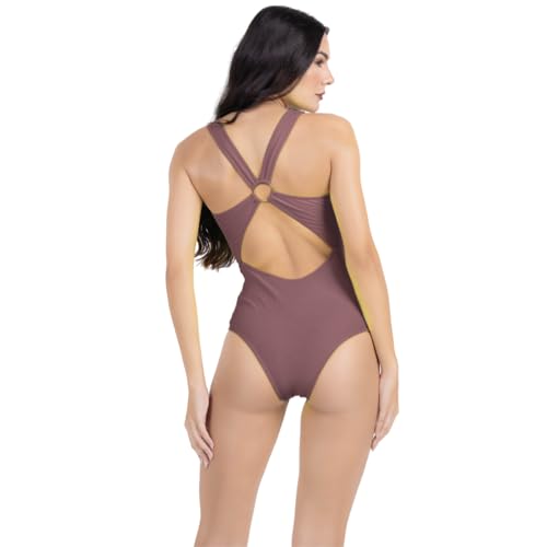 Maiô Feminino Canelado com Bojo, Faixa Modeladora de Cintura, Fechamento Cruzado nas Costas, Forro I