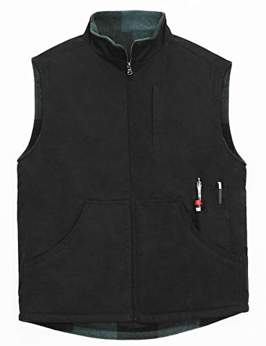 ZENTHACE Men's Reversible Casual Vest Flannel Fleece Lined Outdoor Work Safari Fishing Travel Vest Jacket3