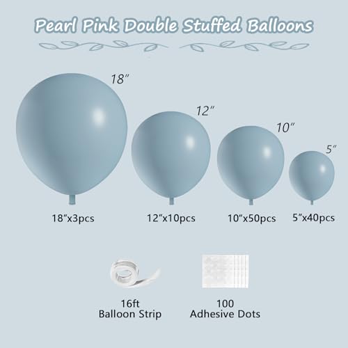 Image of 108Pcs Double Stuffed Dusty Blue Balloon Garland Arch Kit